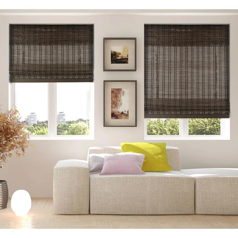 Dali Walnut Cordless Bamboo Roman Shades 29"W x 74"H