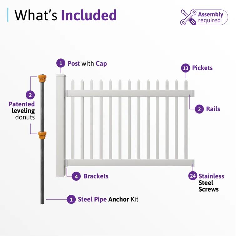 WamBam No-Dig Fence 4ft H x 6ft W (1 Panel + 1 Post) No Dig WamBam Nantucket Fence Kit, White Vinyl Picket Fence Panel, Easy DIY Installation Fence Panel Kit, Durable Outdoor Fence for Yard or Garden, BL19101