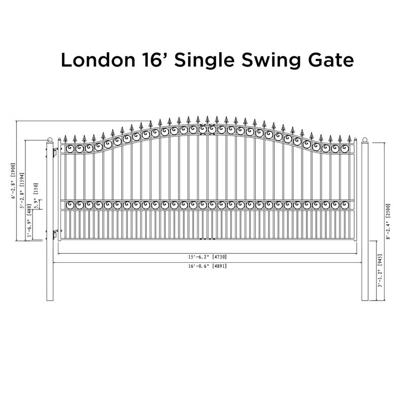 ALEKO Steel Single Swing Driveway Gate - LONDON Style