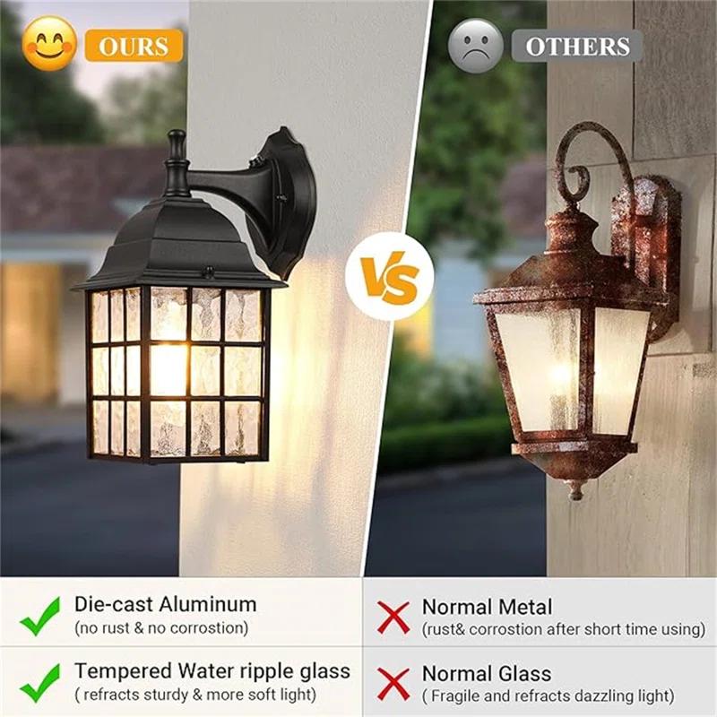 RIZPET 2-Pack Dusk To Dawn Outdoor Wall Lights, Sensor Exterior Light Fixtures Wall Mount, Porch Lights, Black Wall Lantern Wall Lamp, Waterproof Wall Sconce, Outside Lighting For Garage, Front Door (Set of 2)