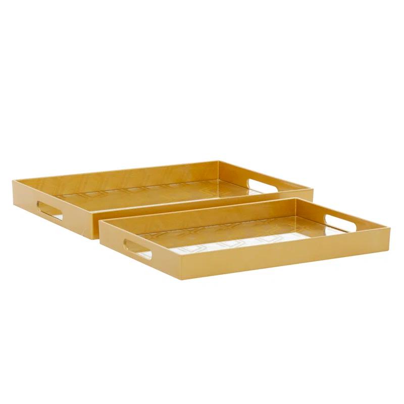 CosmoLiving by Cosmopolitan Plastic Mirrored Geometric Decor Gold Tray Set