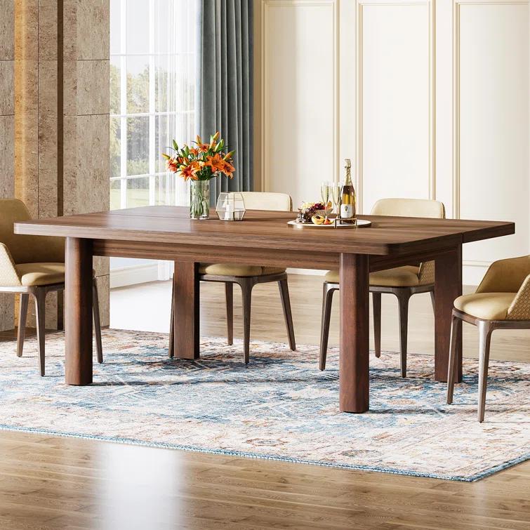Union Rustic Wood Dining Table For 4-6 People, 63 Inch Farmhouse Kitchen Table With Solid Wood Legs