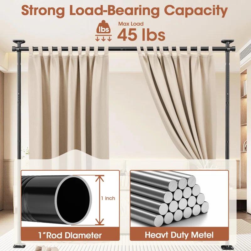 Rebrilliant Room Divider No Drilling Curtain Rod Wall Divider For Room Separation, 4-10Ft(H) 28-114Inch(W) Adjustable, Heavy Duty Partition Space Separator Freestanding Tension Curtain Stand, Black