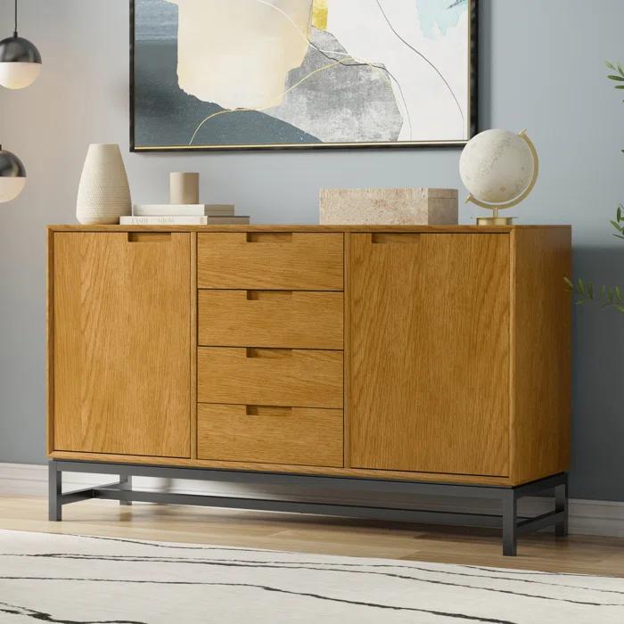 Simpli Home Banting 60"W Solid Wood Industrial 2-Door Sideboard Buffet with 4 Center Drawers