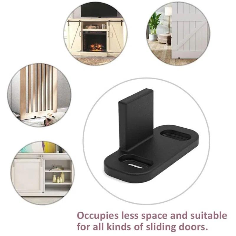 HERACLES No Groove Adjustable Sliding Door Guide, Bottom Floor Guide, Barn Door Floor Guide Floor Mount, Bypass Door Guide, Black Plastic With Screws(2Sets)