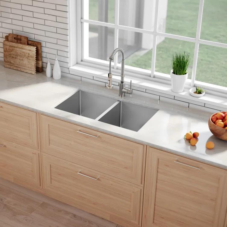 Kraus 33" L x 19" W Double Basin Farmhouse Kitchen Sink with Accessories KHU102-33-100-75MB