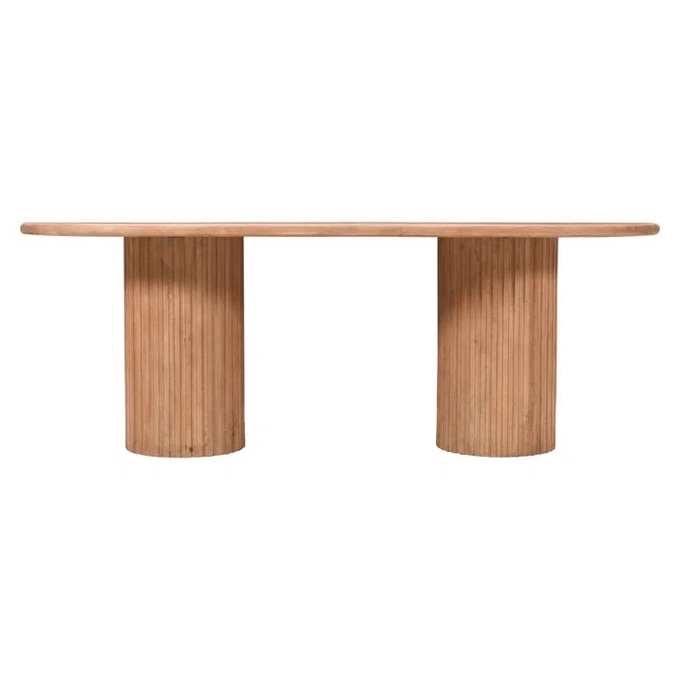 Wade Logan® Chellapah Solid Wood 84" Mid-Century Modern Fluted Double Pedestal Dining Table
