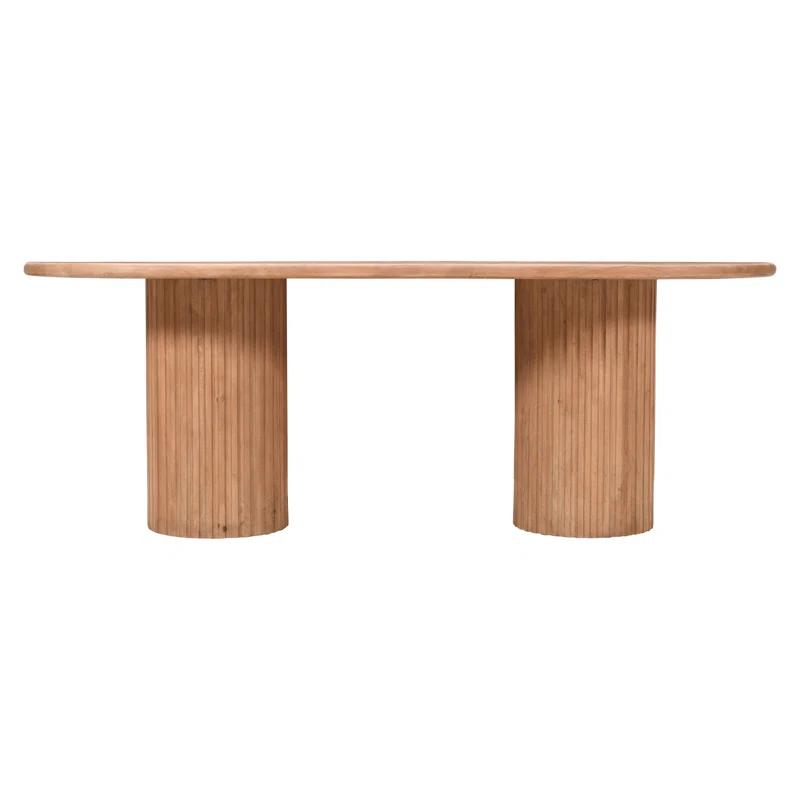 Wade Logan® Chellapah Solid Wood 84" Mid-Century Modern Fluted Double Pedestal Dining Table