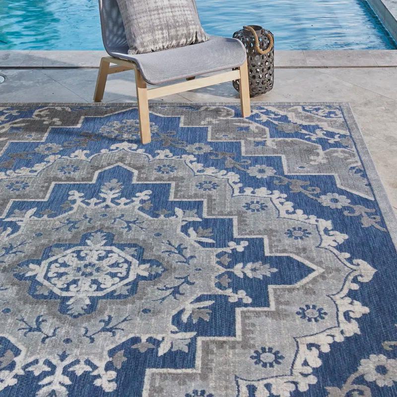Fosel Arasi Blue/Gray Transitional Mandala Style Flatweave Indoor/Outdoor Area Rug