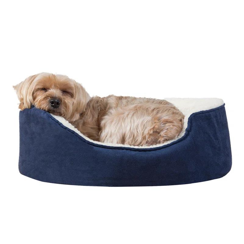 FurHaven Faux Sherpa & Suede Oval Dog Bed