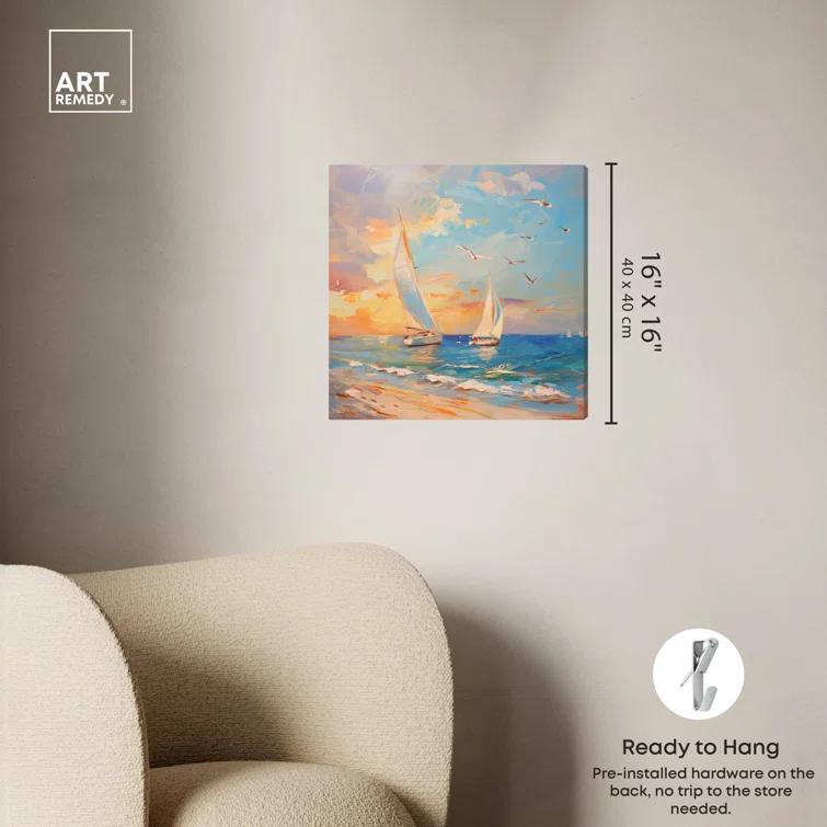 Art Remedy Art Remedy Sailboats In The Sunset Framed Sailing 1 Piece Canvas Wall Art 56057