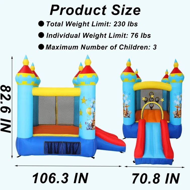 Ancheer 9ft x 6ft Animal Inflatable Bounce House for Kids, Inflatable Bouncy Castle with Blower, Jumping House with Slide/Pitching Game, Indoor Outdoor Toddler Kids Party