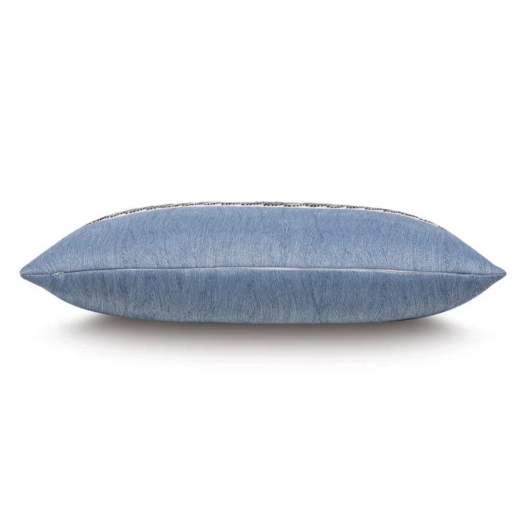Indigo Embroidered Cashmere Lumbar Pillow with Leaf Border