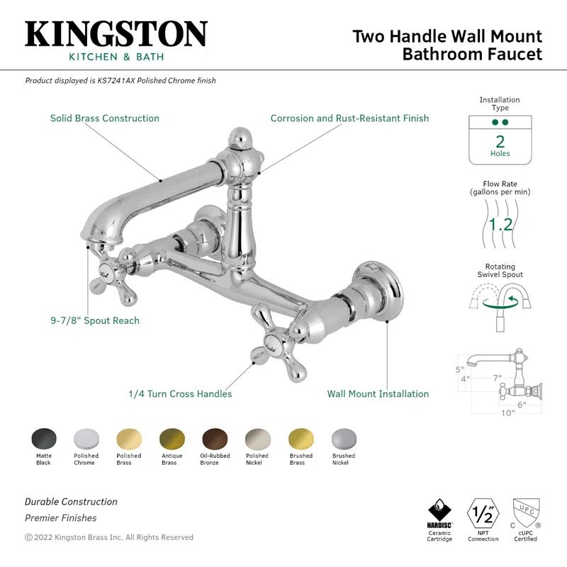 Kingston Brass KS7243AX Kingston Brass English Country Two-Handle 2-Hole Wall Mount Bathroom Faucet