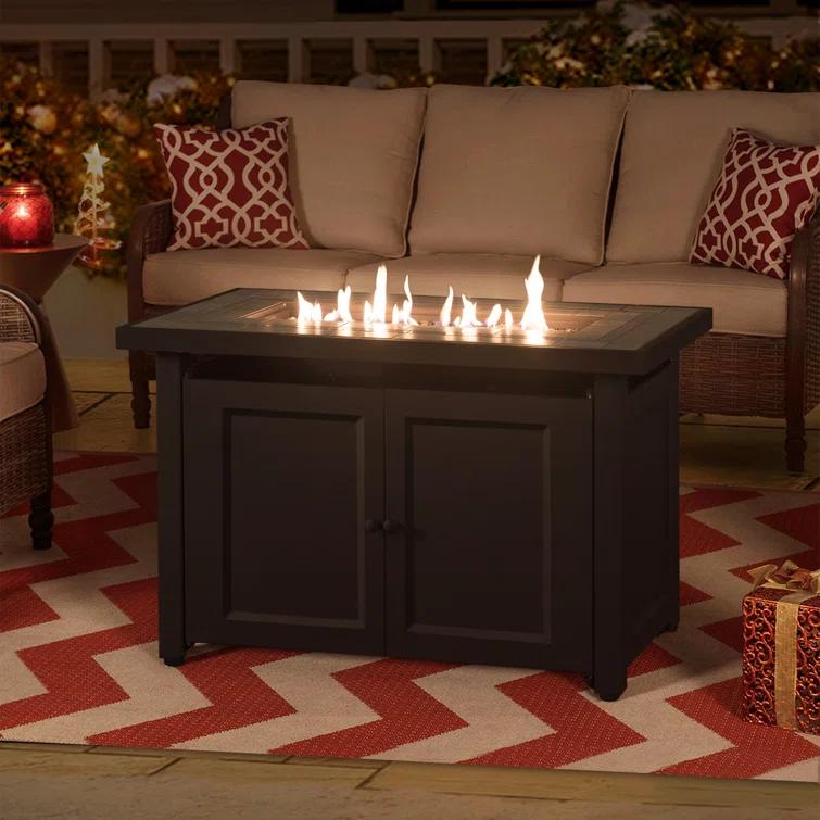 Sunjoy Sunjoy Rectangle Propane Fire Pit Table, Smokeless Outdoor Hidden Propane Tank Gas Fire Pit with Ceramic Tile Tabletop and Lava Rocks