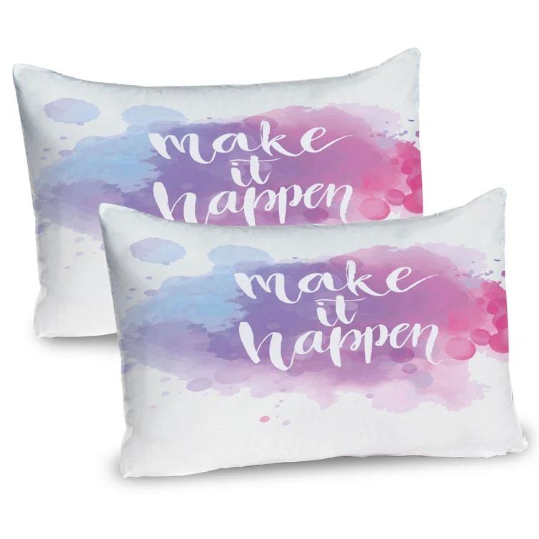 Ambesonne Ambesonne Modern Pillow Sham 2 Pack Positive Words Paint Blue Fuchsia
