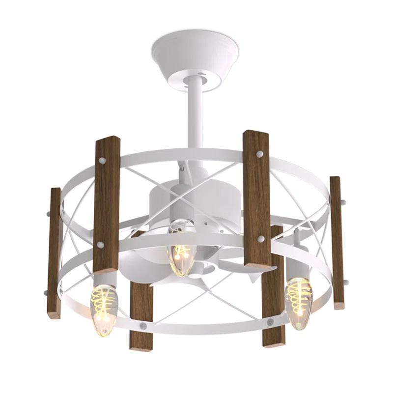 MoNiBloom 19" Flush Mount Caged Ceiling Fan with Remote, Reversible Low Profile Ceiling Fan without Light Bulb