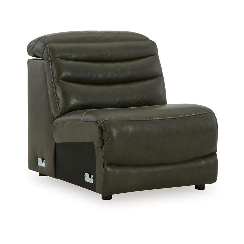 Benjara Winona Modular Armless Accent Chair, Tufted Dark Gray Faux Leather