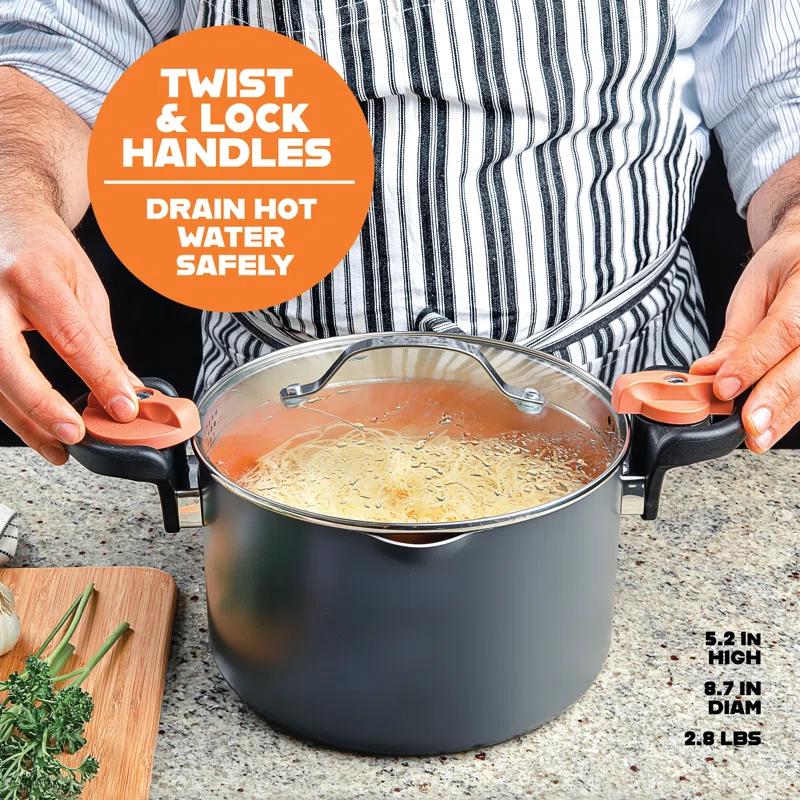 Gotham Steel Gotham Steel Stock Multipurpose Pasta Pot with Strainer Lid & Twist and Lock Handles