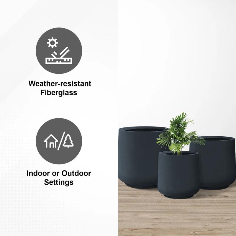Kante Kante Round Concrete Planters, Outdoor Indoor Pots Containers with Drainage Holes Set