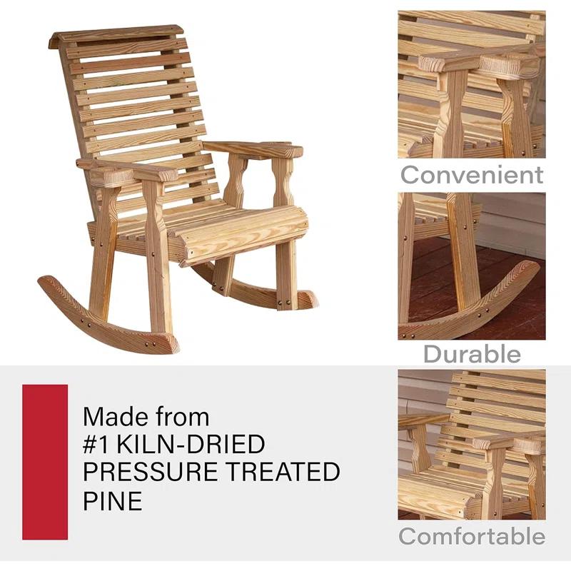 Amish Casual Heavy Duty 600 Lb Roll Back Treated Rocking Chair, Cupholders