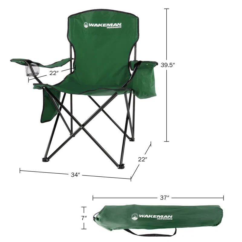 wakeman Wakeman Oversized Camping Chair with Cupholder and Cooler- Folding Chair with 300lb Capacity, Green