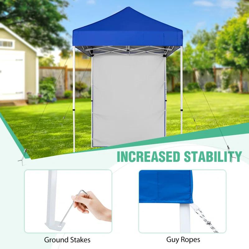 INTER HUT 5 Ft. W x 5 Ft. D Outdoor Pop Up Steel Canopy Portable Tent with 1 Sidewall