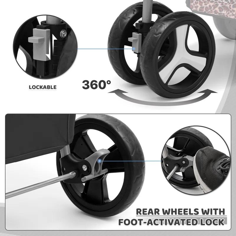 MoNiBloom Folding Pet Stroller, Foldable Dog Jogger Stroller with Detachable Carrier, Basket and Cup Holder