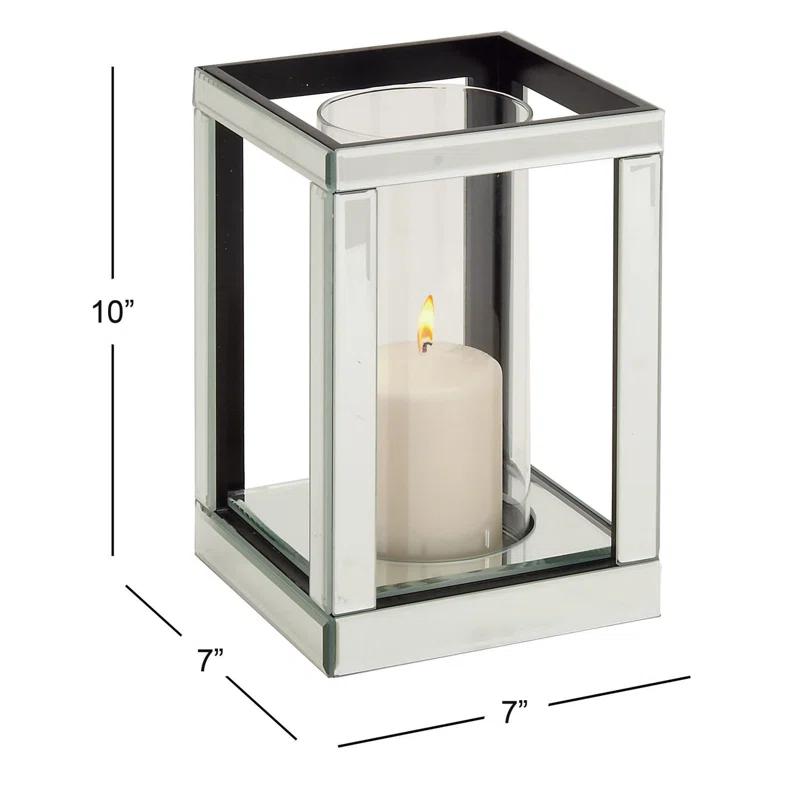 House of Hampton® Glass Pillar Silver Hurricane Lamp with Mirrored Accents