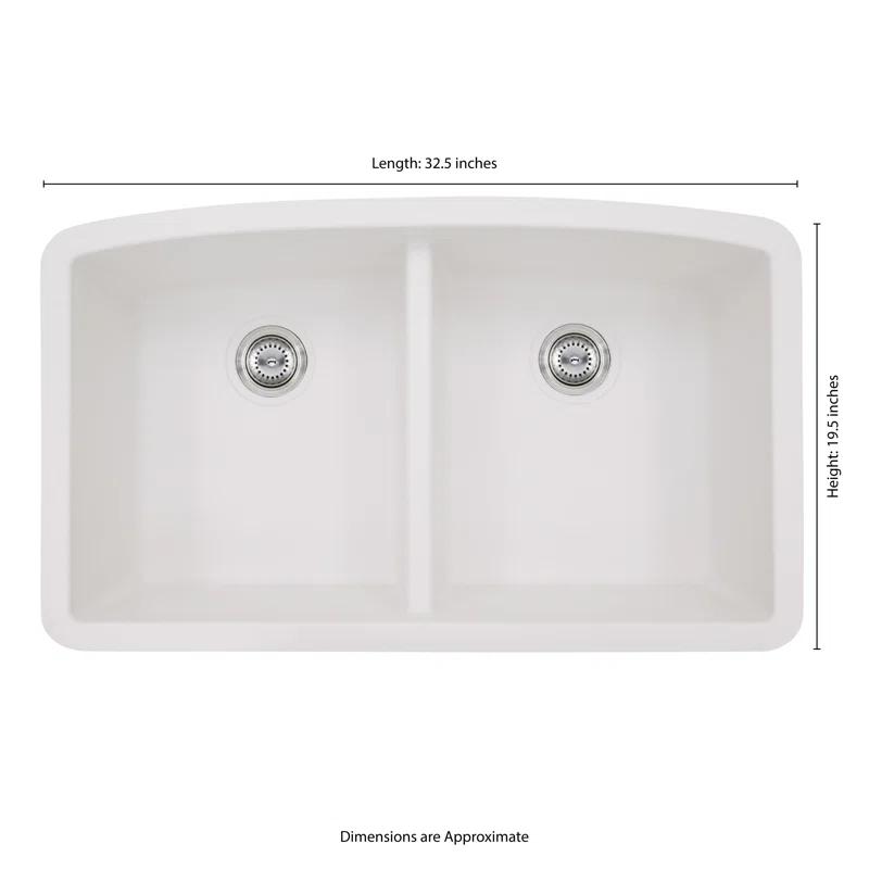 MSI WAY-QTZ-DBSNK-5050-003 Quartz 32"x19" Undermount 50/50 Double Bowl Kitchen Sink