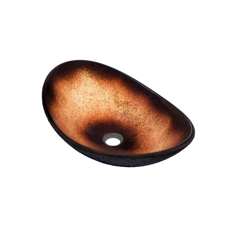 Novatto 15'' Black/Copper Glass Oval Bathroom Sink