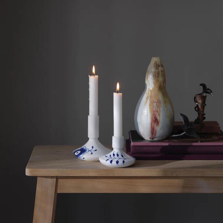 Blue Fluted Mega Ceramic Tabletop Candlestick