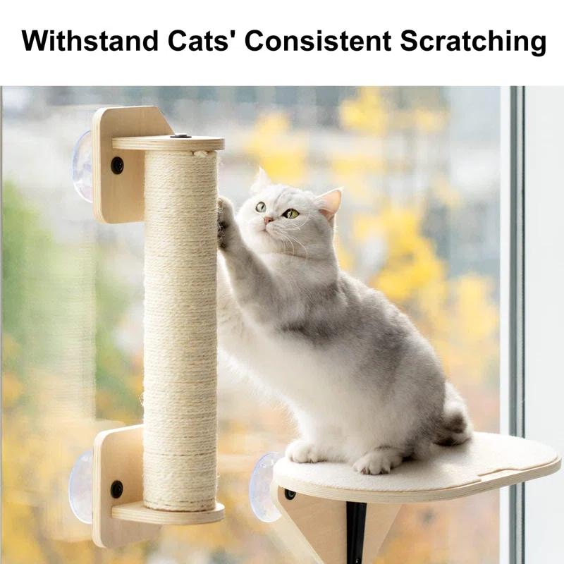 Archie & Oscar™ Cat Window Perch Hammock With Climbing Steps And Scratching Post Wooden Window Mounted Cat Bed For Indoor Cats (3 Pcs Cat Climber Set)