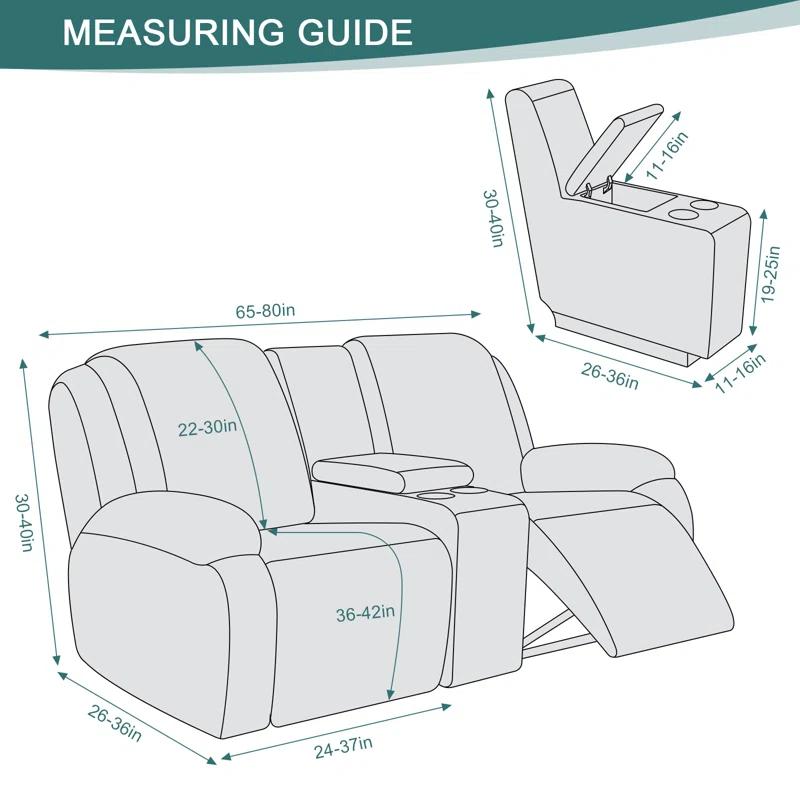 Latitude Run® Box Cushion Recliner Loveseat Slipcovers with Console, Stretch Anti-Slip Reclining Slipcover for 2 Cushion Couch with Pockets