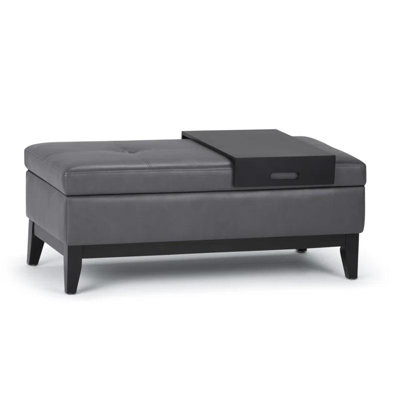 Simpli Home Oregon 42"W Upholstered Storage Ottoman Bench with Lift-Top Lid and Tray