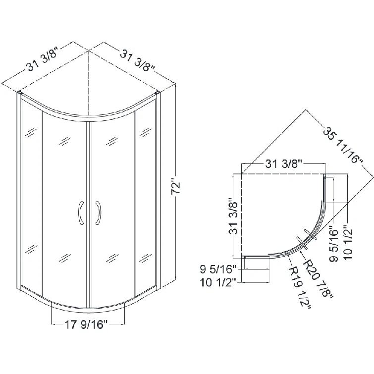 DreamLine Prime 33" W x 33" D x 76.75" H Round Sliding Shower Enclosure with Base Included DL-6152-06CL