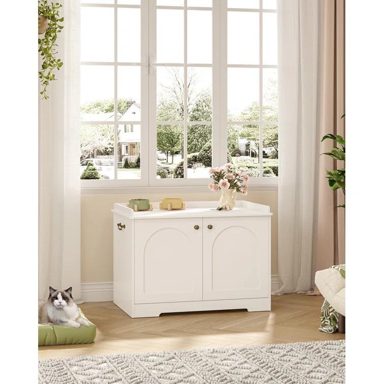 Tucker Murphy Pet™ Bohy Cat Litter Box Enclosure with Handles, Hidden Litter Box Furniture with Removable Partition, Wooden Pet House Side End Table, for Living Room, Bedroom