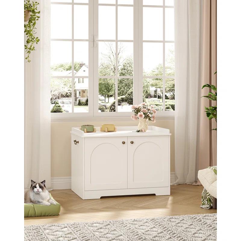 Tucker Murphy Pet™ Bohy Cat Litter Box Enclosure with Handles, Hidden Litter Box Furniture with Removable Partition, Wooden Pet House Side End Table, for Living Room, Bedroom