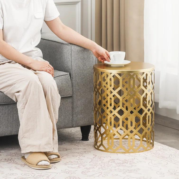 Rosdorf Park Arvil Golden Round Metal End Table(set of 2)