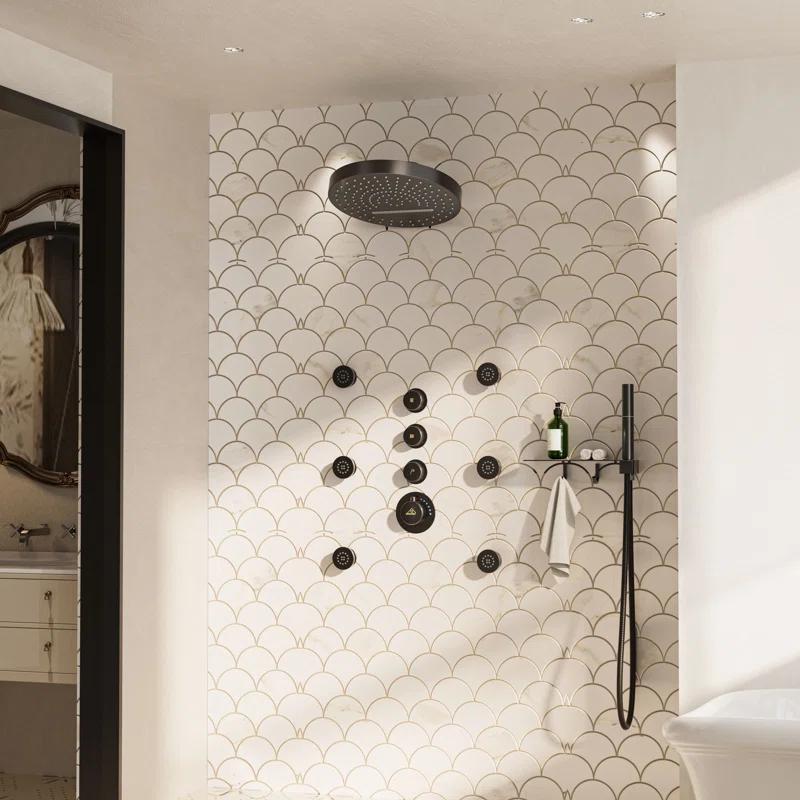CASAINC KCHS0005-12MB Rainfall Thermostatic Shower System with Body Jets, 2-Sprays Shower Head and a Shelf