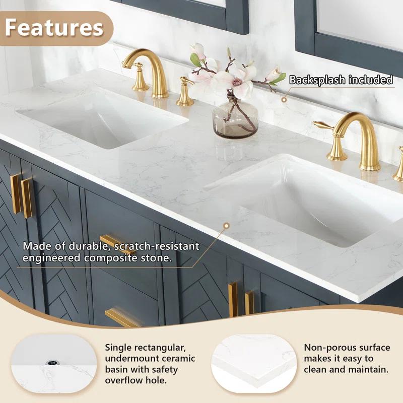 Ceres 61" Engineered Stone Double Bathroom Vanity Top with Sink