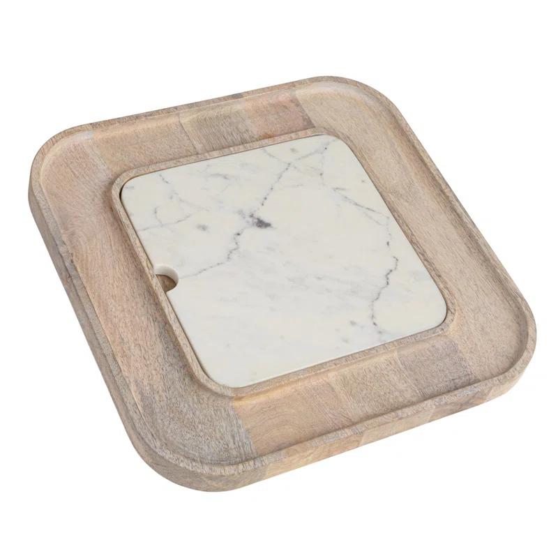 Creative Co-Op Marble And Wood Cutting Board On A Dish
