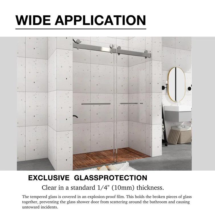 JimsMaison 72" W x 79" H Soft-Closing Double Sliding Frameless Shower Door with Clear Glass JMBGSD03-72BN