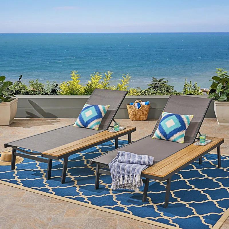 Hokku Designs Waterloo Chaise Lounge With Attached Wood Side Table(Set Of 2)