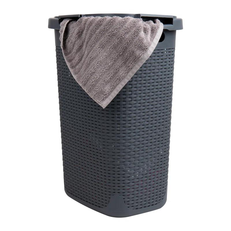 Mind Reader Mind Reader 60L Slim Laundry Hamper, Clothes Basket, Lid, Wicker Style, Plastic