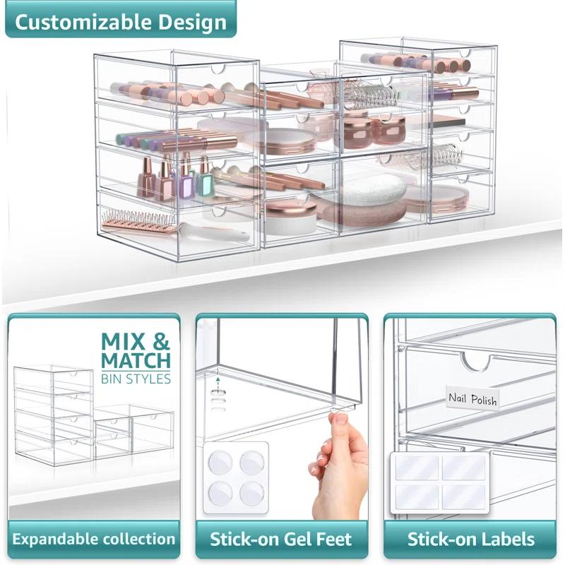 Sorbus Sorbus Clear Storage and Organizer Bins with Drawers,  4 Pcs Stackable Storage Cases for Office, Kitchen, Crafts, and More