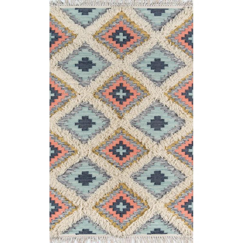 Foundry Select Osiris Southwestern Handmade Wool Area Rug in Peach/Beige/Blue