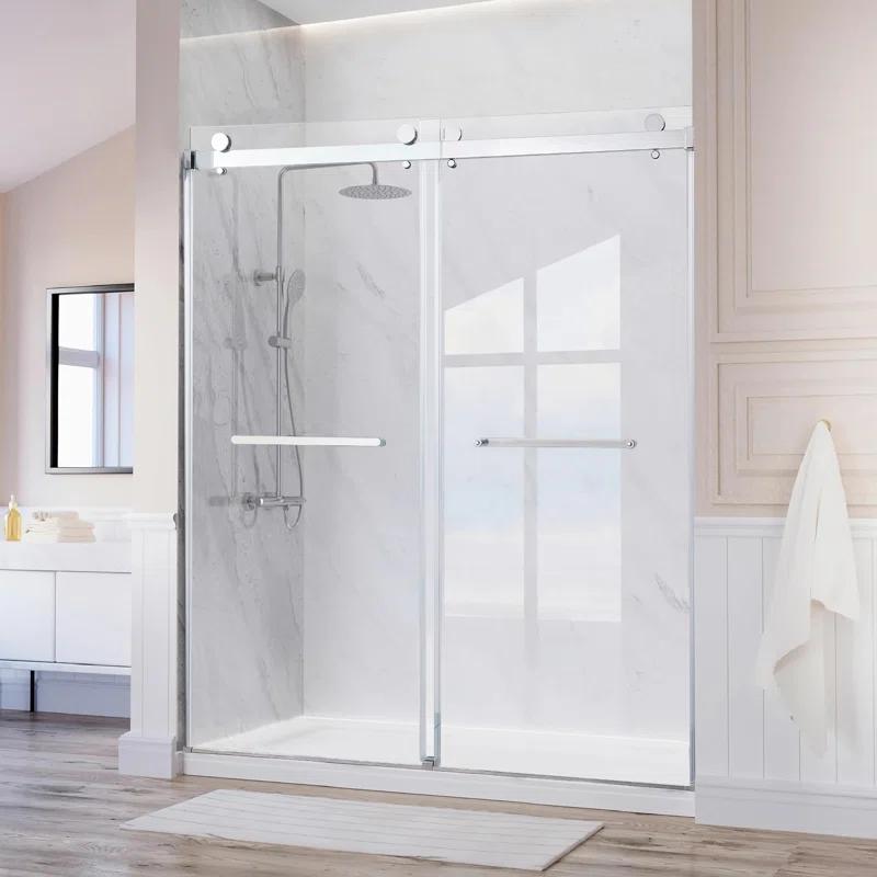 LAWRENCE 56-60"W X 75"H Frameless Double Sliding Shower Door, 304 Stainless Steel In Matte Black, 5/16" (8Mm) Thick SGCC Tempered Clear Glass. | Wayfair