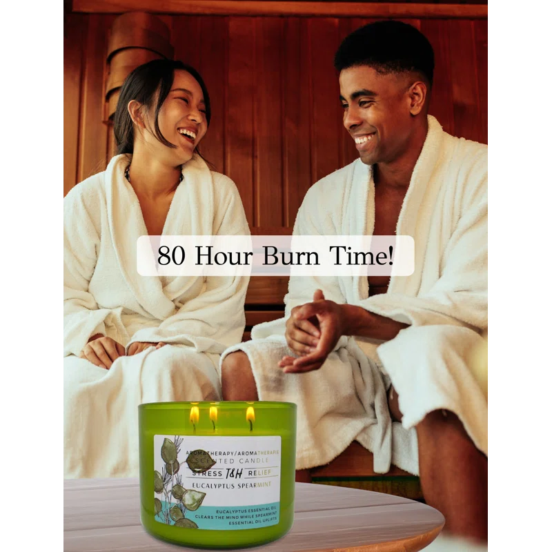 T&H Wholesalers Eucalyptus Spearmint Scented Soy Candle 3 Wick Aromatherapy Candle for Women and Men