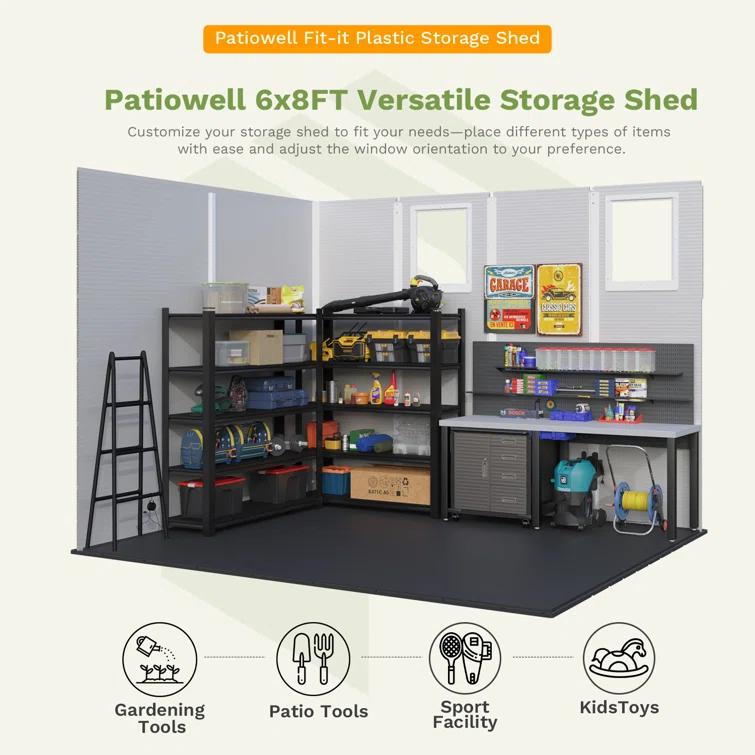 Patiowell 6 Ft. W X 8 Ft. D Resin Outdoor Storage Shed, Weather-resistant Outdoor Storage With Reinforced Design
